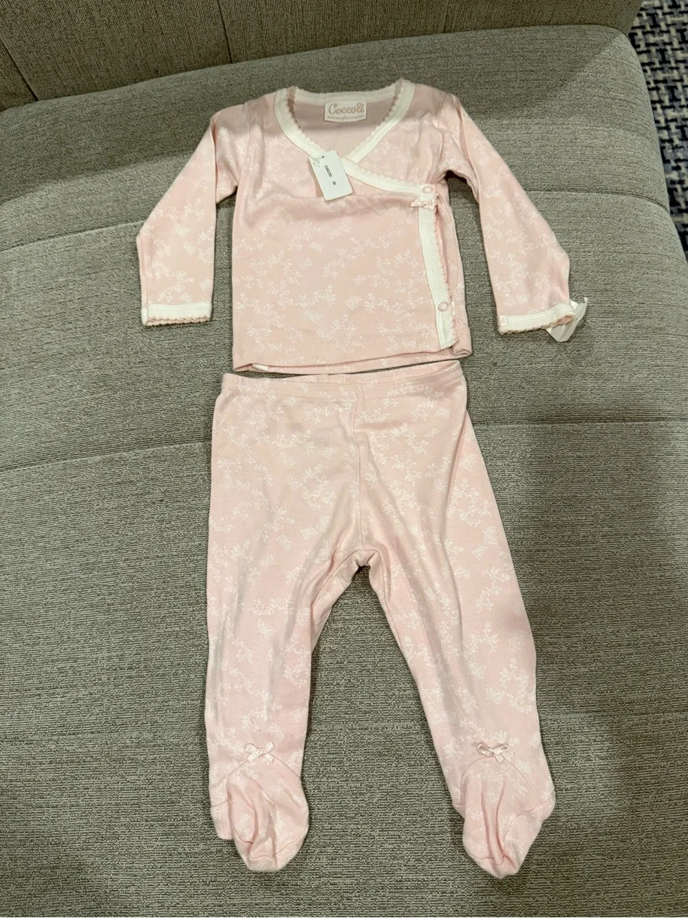Coccoli Baby Girl Soft Pink Floral Footed Two Piece Set Pygamas PJs